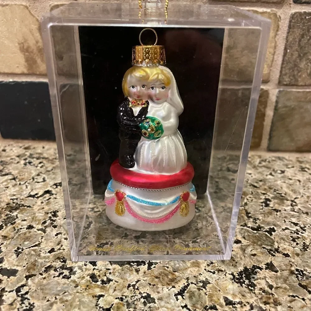 Bride and Groom Hand Painted Glass Boxed Ornament 2004